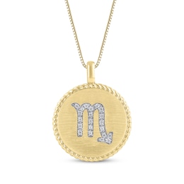 Diamond Zodiac Scorpio Symbol Brushed Disc Necklace 1/10 ct tw 10K Yellow Gold 18&quot;