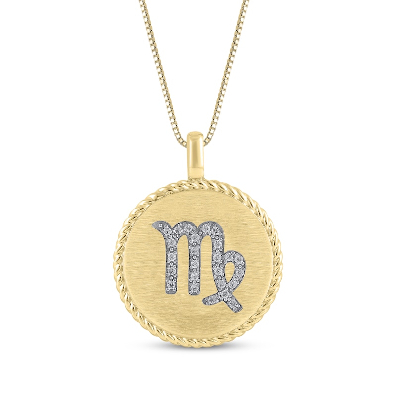 Diamond Zodiac Virgo Symbol Brushed Disc Necklace 1/10 ct tw 10K Yellow Gold 18"