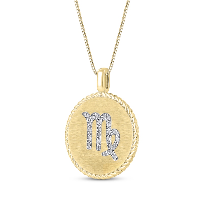 Diamond Zodiac Virgo Symbol Brushed Disc Necklace 1/10 ct tw 10K Yellow Gold 18"