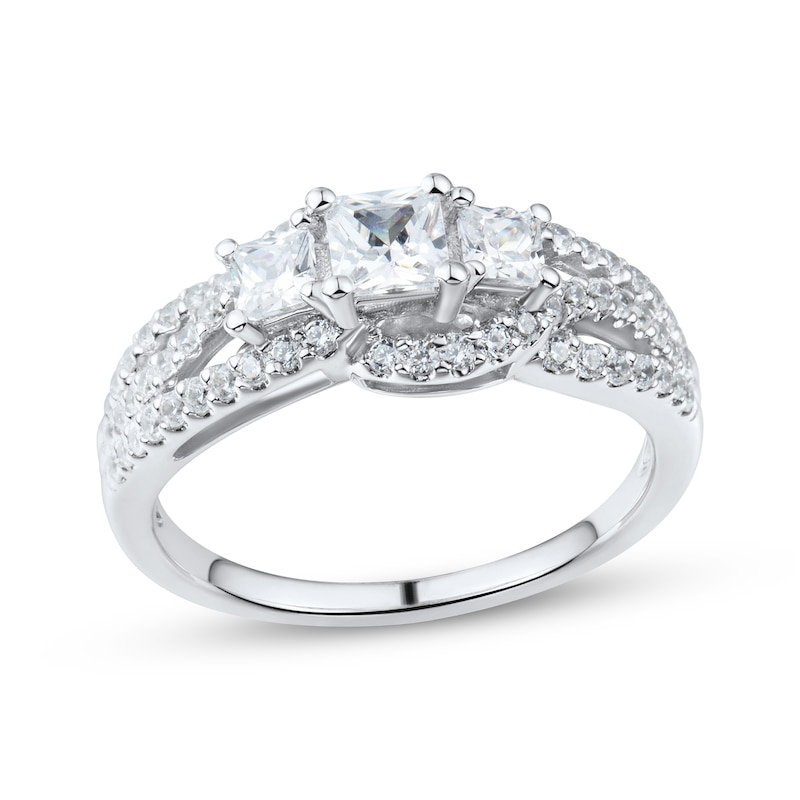 Main Image 1 of Princess-Cut Diamond Three-Stone Engagement Ring 1 ct tw 14K White Gold