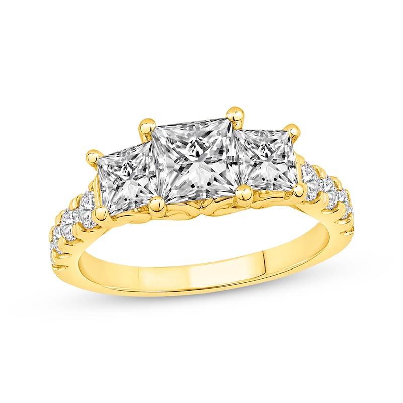 Main Image 1 of Memories Moments Magic Lab-Grown Diamonds by KAY Three-Stone Engagement Ring 2-1/2 ct tw 14K Yellow Gold