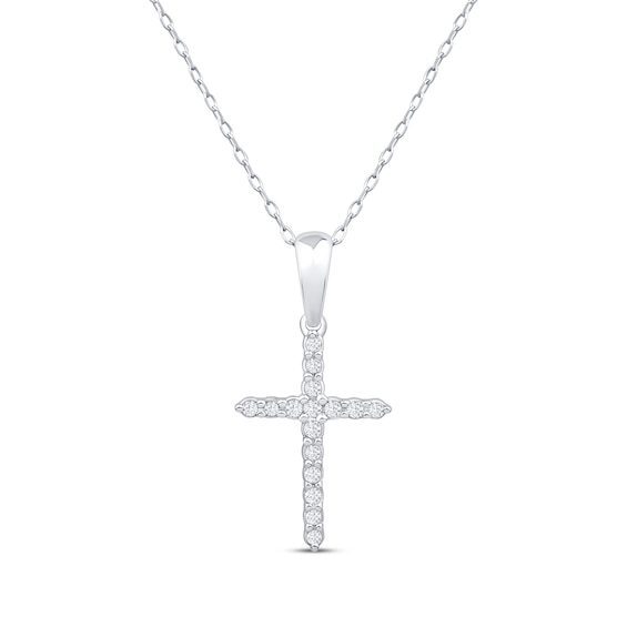 Diamond Cross Necklace 1/10 ct tw 10K White Gold 18"