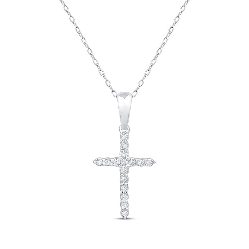 Main Image 1 of Diamond Cross Necklace 1/10 ct tw 10K White Gold 18&quot;