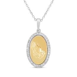 Diamond Praying Hands Necklace 1/4 ct tw 10K Yellow Gold & Sterling Silver 18&quot;