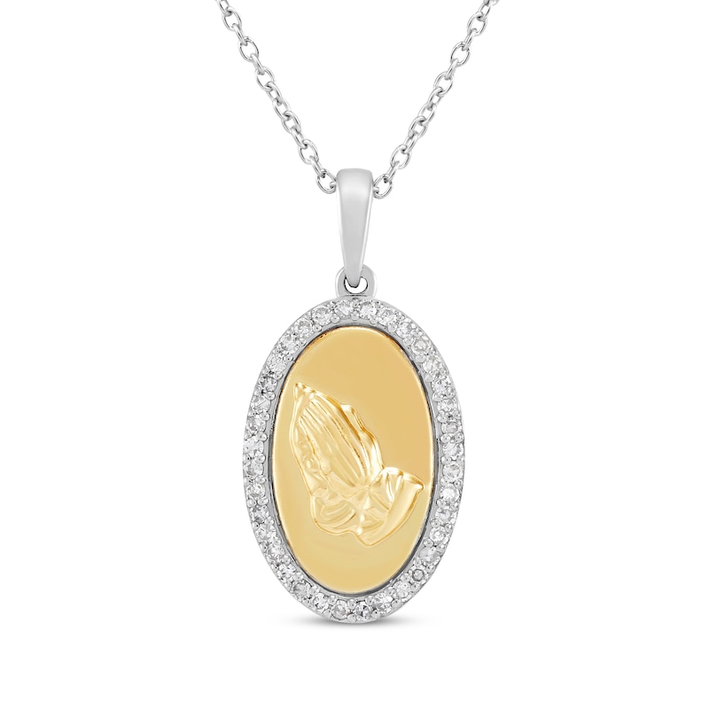 Main Image 1 of Diamond Praying Hands Necklace 1/4 ct tw 10K Yellow Gold & Sterling Silver 18&quot;