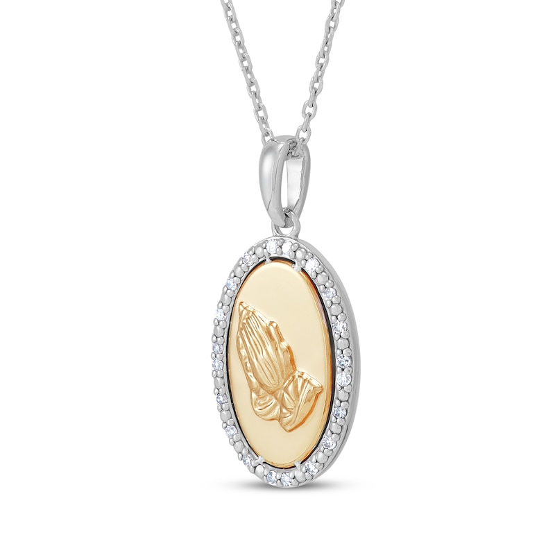 Main Image 2 of Diamond Praying Hands Necklace 1/10 ct tw 10K Yellow Gold & Sterling Silver 18&quot;