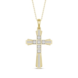 Baguette & Round-Cut Diamond Cross Necklace 1/3 ct tw 10K Yellow Gold 18&quot;