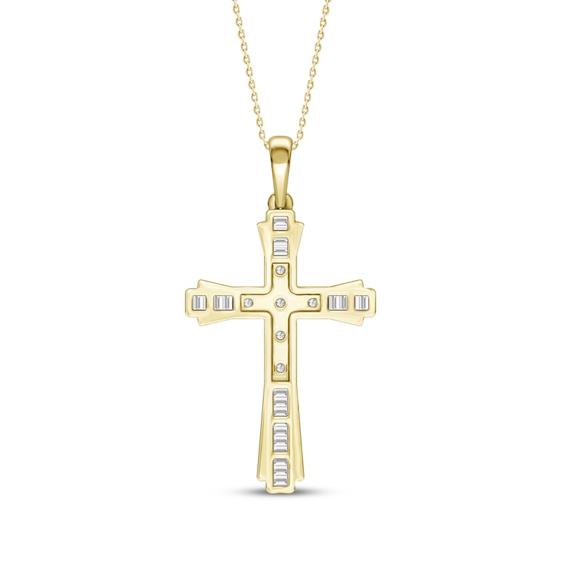 Main Image 4 of Baguette & Round-Cut Diamond Cross Necklace 1/3 ct tw 10K Yellow Gold 18&quot;