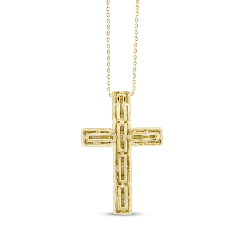 Main Image 4 of Baguette & Round-Cut Diamond Grid Cross Necklace 1/2 ct tw 10K Yellow Gold 18&quot;