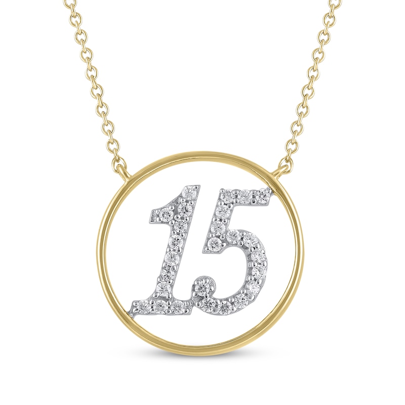 Diamond Quinceañera Circle Necklace 1/8 ct tw 10K Yellow Gold 18"