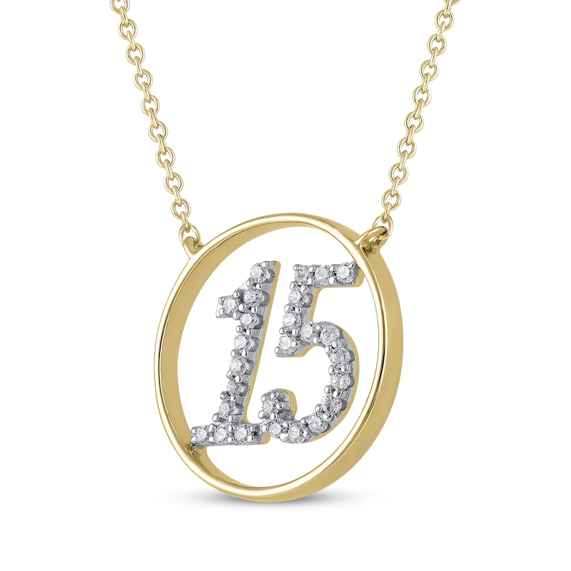 Diamond Quinceañera Circle Necklace 1/8 ct tw 10K Yellow Gold 18"