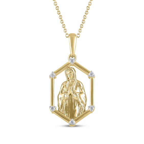 Diamond Our Lady of Guadalupe Necklace 1/20 ct tw 10K Yellow Gold 18"