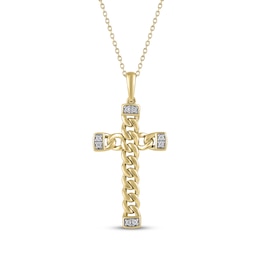 Diamond Accent Chain Link Cross Necklace 10K Yellow Gold 18&quot;