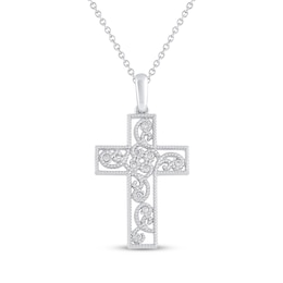 Diamond Filigree Cross Necklace 1/20 ct tw 10K White Gold 18&quot;