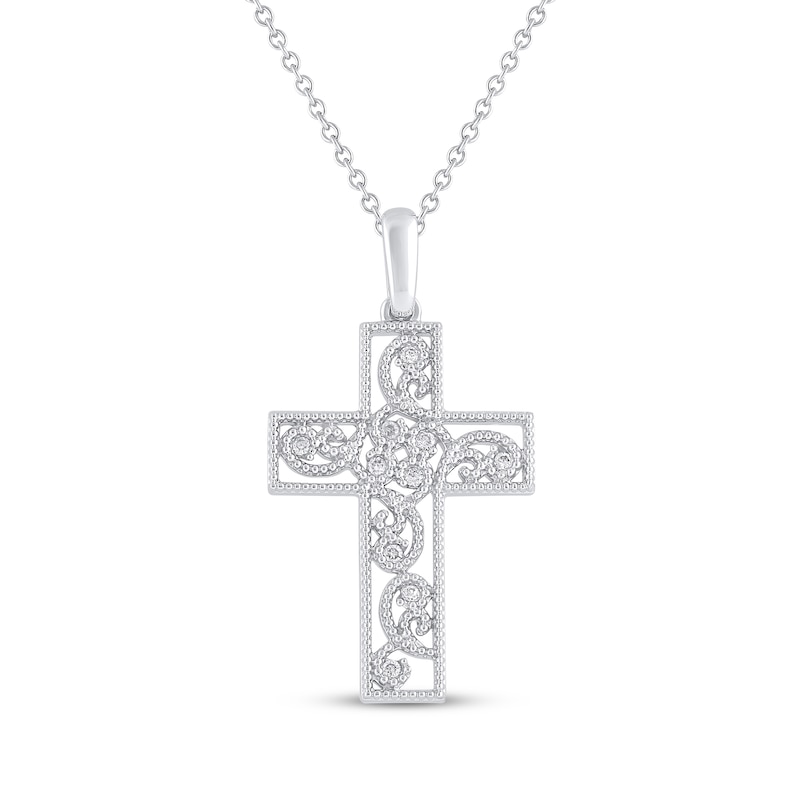 Main Image 1 of Diamond Filigree Cross Necklace 1/20 ct tw 10K White Gold 18&quot;