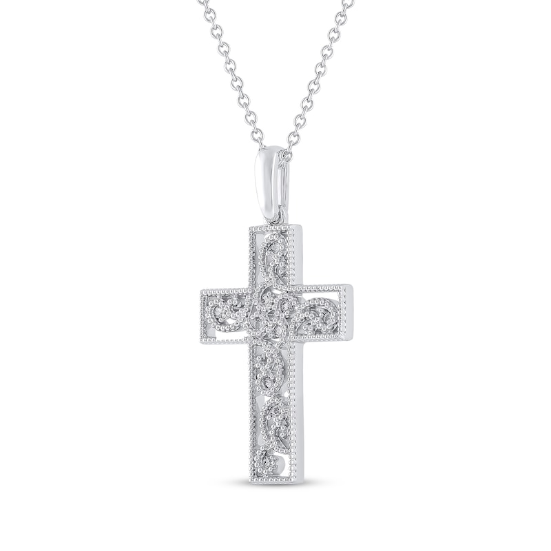 Main Image 2 of Diamond Filigree Cross Necklace 1/20 ct tw 10K White Gold 18&quot;