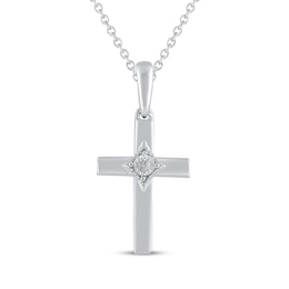 Diamond Accent Cross Necklace 10K White Gold 18&quot;