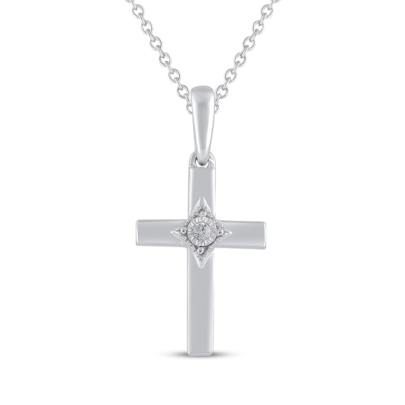 Main Image 1 of Diamond Accent Cross Necklace 10K White Gold 18&quot;