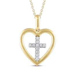 Diamond Heart Cross Necklace 1/20 ct tw 10K Yellow Gold 18&quot;