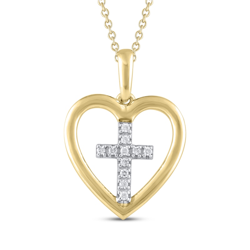 Main Image 1 of Diamond Heart Cross Necklace 1/20 ct tw 10K Yellow Gold 18&quot;