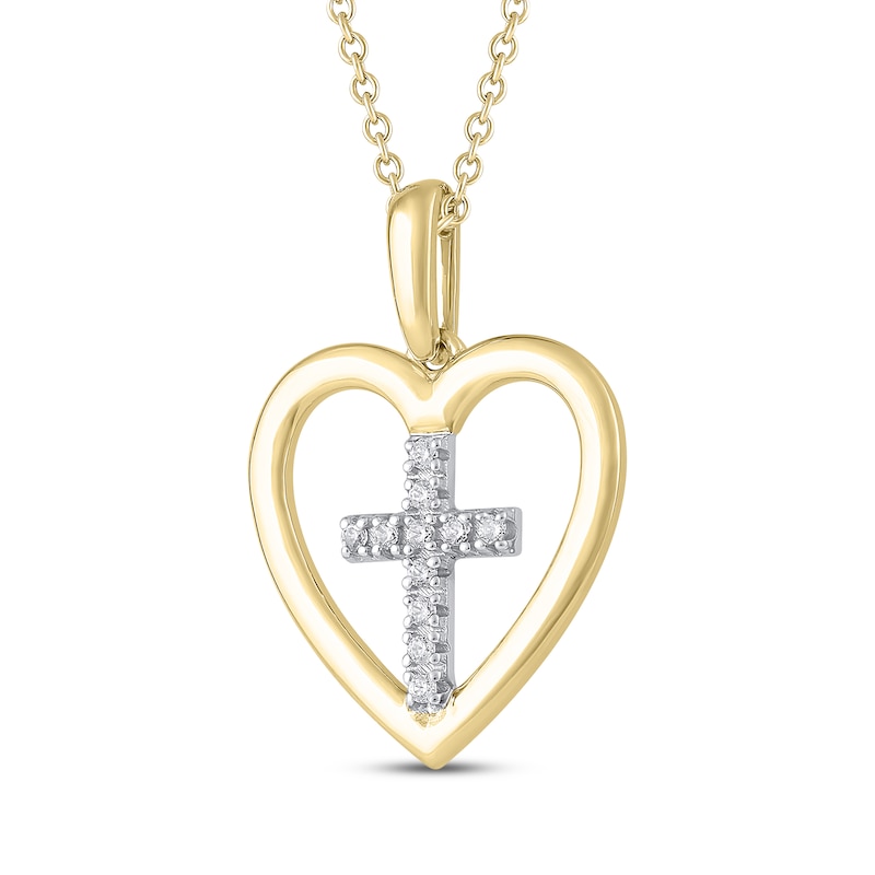 Main Image 2 of Diamond Heart Cross Necklace 1/20 ct tw 10K Yellow Gold 18&quot;