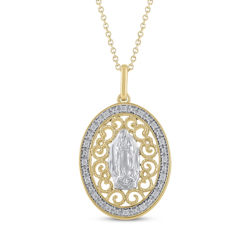 Main Image 1 of Diamond Our Lady of Guadalupe Oval Filigree Necklace 1/20 ct tw 10K Two-Tone Gold 18&quot;