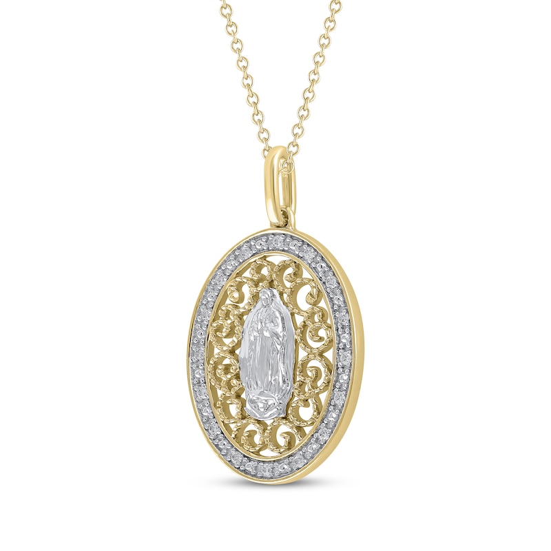 Main Image 2 of Diamond Our Lady of Guadalupe Oval Filigree Necklace 1/20 ct tw 10K Two-Tone Gold 18&quot;