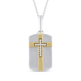 Diamond Cross Dog Tag Necklace 1/20 ct tw 10K Two-Tone Gold 18&quot;