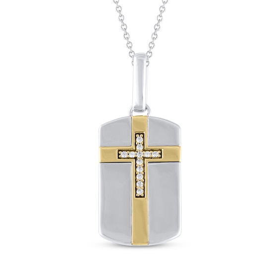 Diamond Cross Dog Tag Necklace 1/20 ct tw 10K Two-Tone Gold 18"