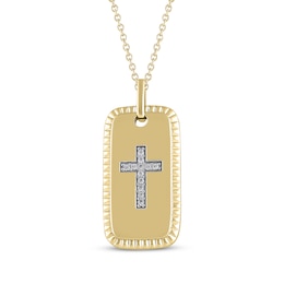 Diamond Cross Dog Tag Necklace 1/20 ct tw 10K Yellow Gold 18&quot;