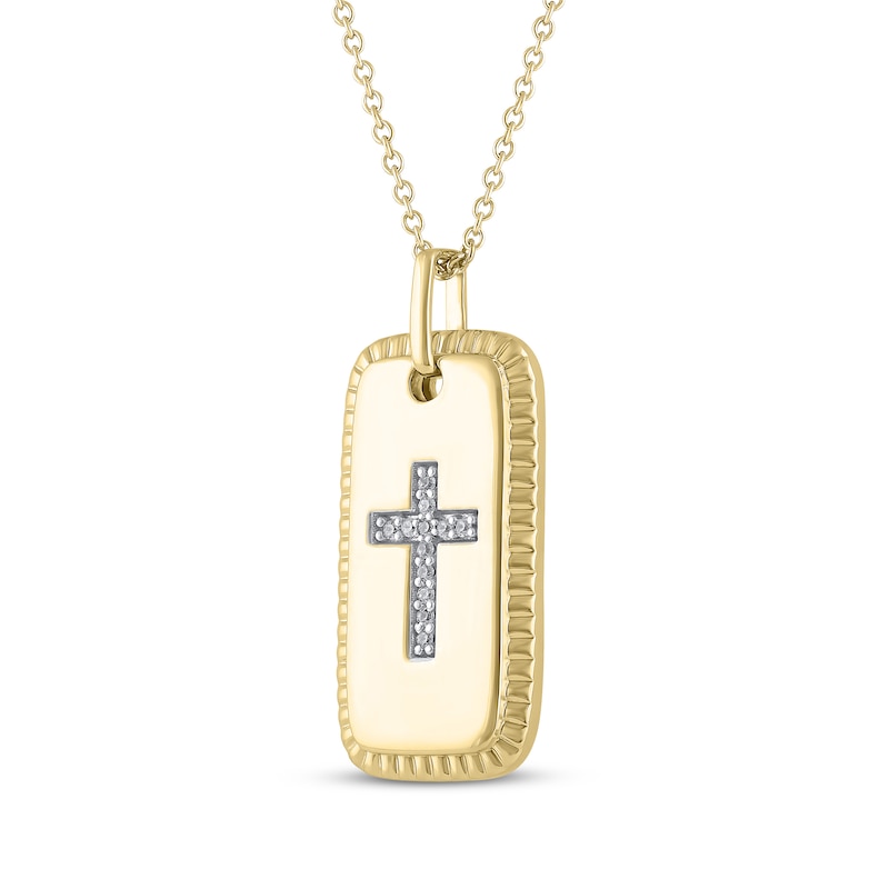 Main Image 2 of Diamond Cross Dog Tag Necklace 1/20 ct tw 10K Yellow Gold 18&quot;