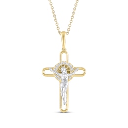 Diamond Accent Crucifix Necklace 14K Yellow Gold 18&quot;