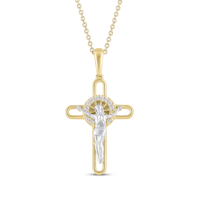 Diamond Accent Crucifix Necklace 14K Yellow Gold 18"