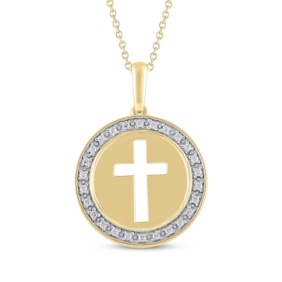 Diamond Medallion Cutout Cross Necklace 1/10 ct tw 14K Yellow Gold 18"