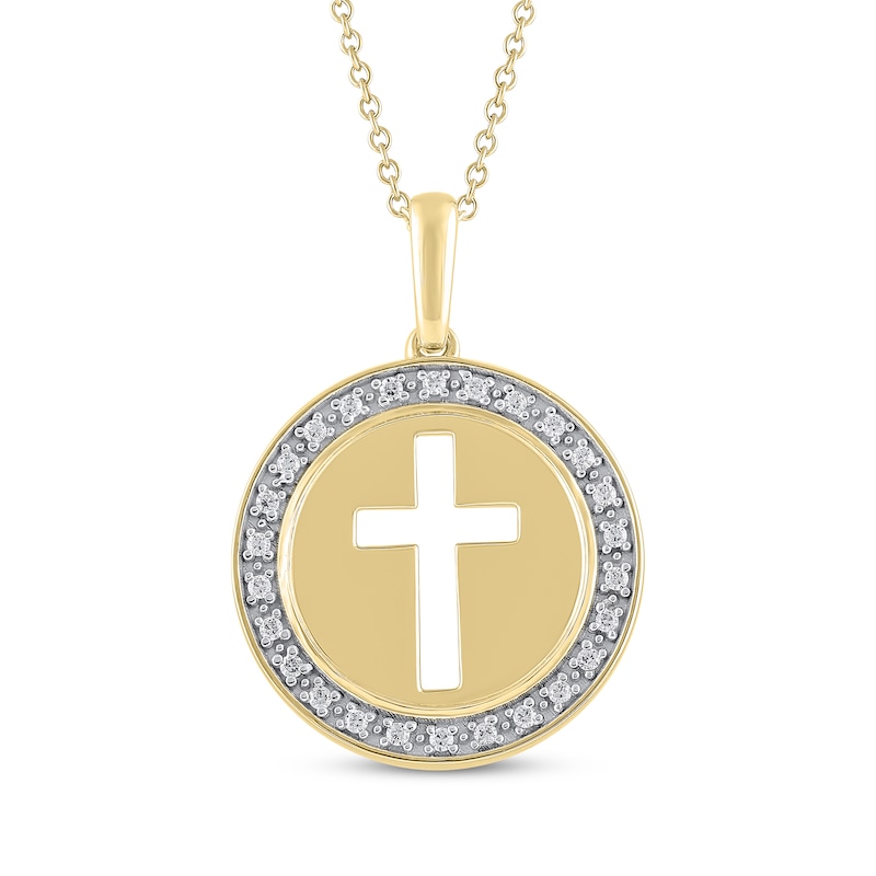 Main Image 1 of Diamond Medallion Cutout Cross Necklace 1/10 ct tw 14K Yellow Gold 18&quot;