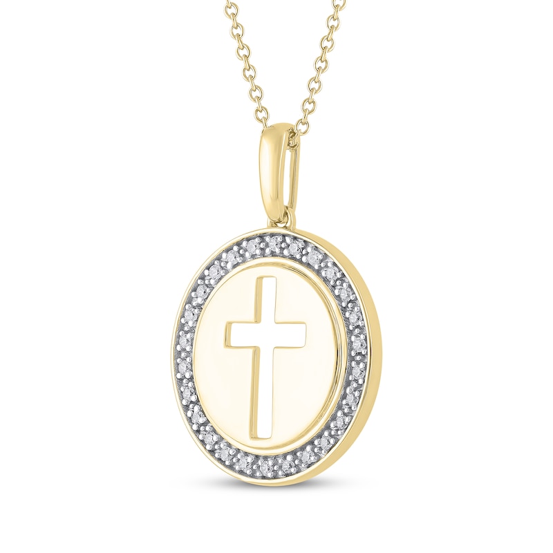 Main Image 2 of Diamond Medallion Cutout Cross Necklace 1/10 ct tw 14K Yellow Gold 18&quot;