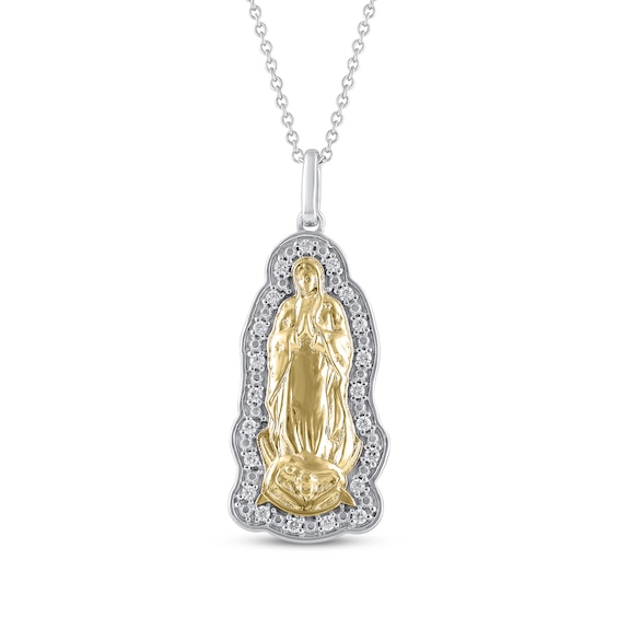 Diamond Our Lady of Guadalupe Silhouette Necklace 1/8 ct tw 14K Two-Tone Gold 18"