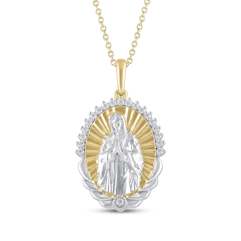 Diamond Our Lady of Guadalupe Necklace 1/8 ct tw 14K Two-Tone Gold 18"