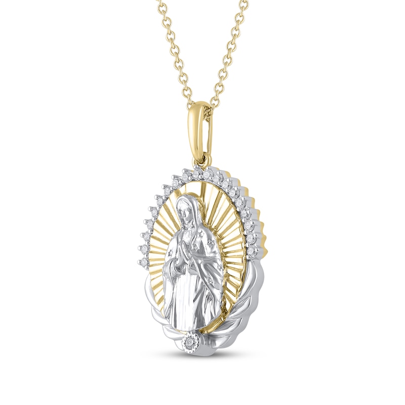 Diamond Our Lady of Guadalupe Necklace 1/8 ct tw 14K Two-Tone Gold 18"