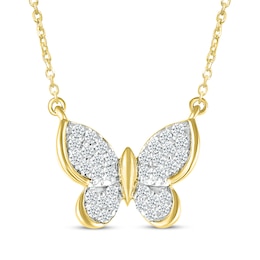 Diamond Butterfly Necklace 1/5 ct tw 10K Yellow Gold 18&quot;