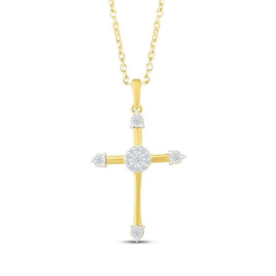 Diamond Cross Necklace 1/10 ct tw 10K Yellow Gold 18"