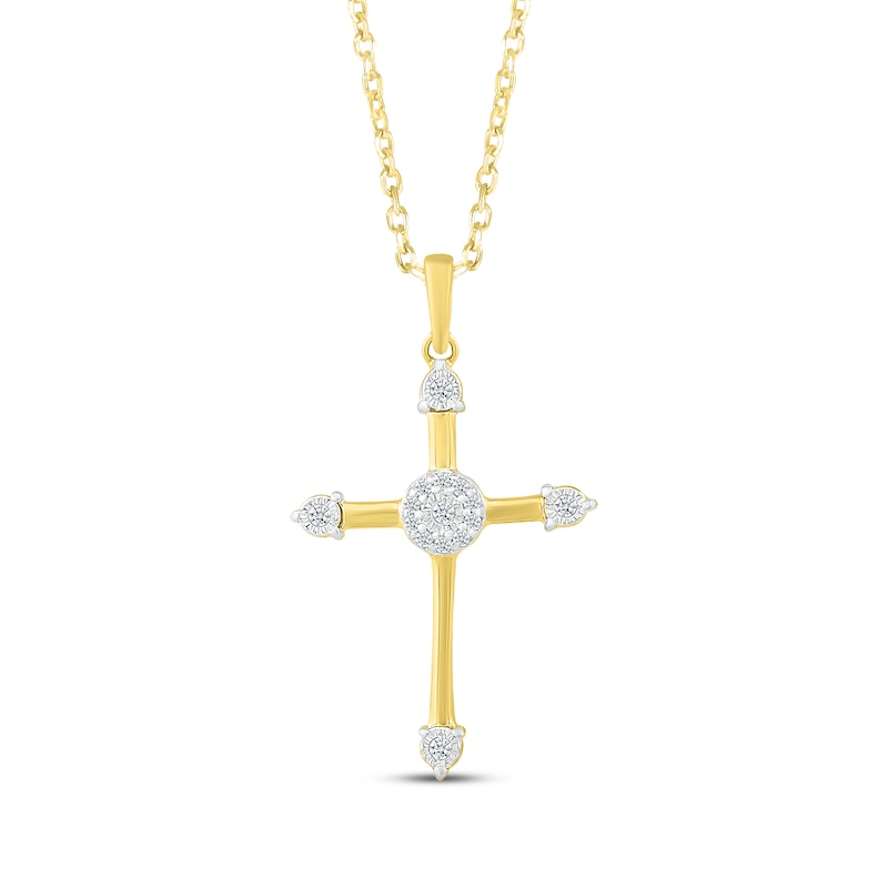 Diamond Cross Necklace 1/10 ct tw 10K Yellow Gold 18"