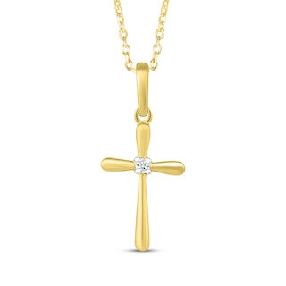 Diamond Accent Solitaire Puffed Cross Necklace 10K Yellow Gold 18 ...