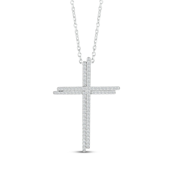 Diamond Offset Cross Necklace 1/4 ct tw 10K White Gold 18"