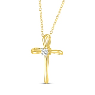 Diamond Solitaire Looping Cross Necklace 1/15 ct tw 10K Yellow Gold 18 ...