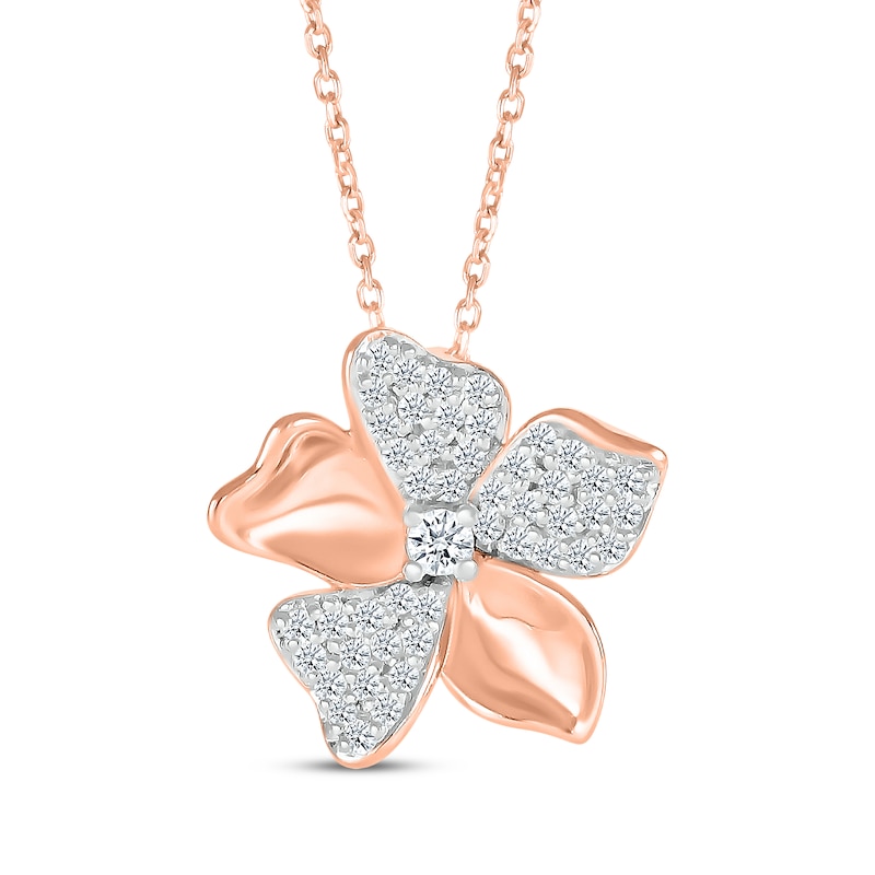 Main Image 1 of Diamond Flower Necklace 1/5 ct tw 10K Rose Gold 18&quot;