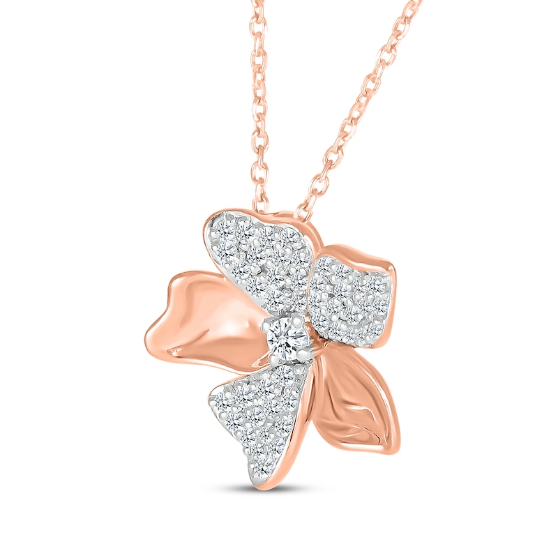 Main Image 2 of Diamond Flower Necklace 1/5 ct tw 10K Rose Gold 18&quot;