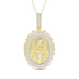 Diamond Sacred Heart of Jesus Charm 1/6 ct tw 10K Yellow Gold 18&quot;