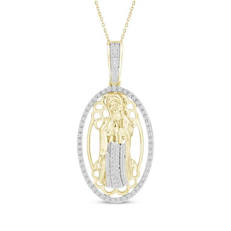 Main Image 1 of Diamond Our Lady of Guadalupe Openwork Oval Necklace 1/5 ct tw 10K Yellow Gold 18&quot;