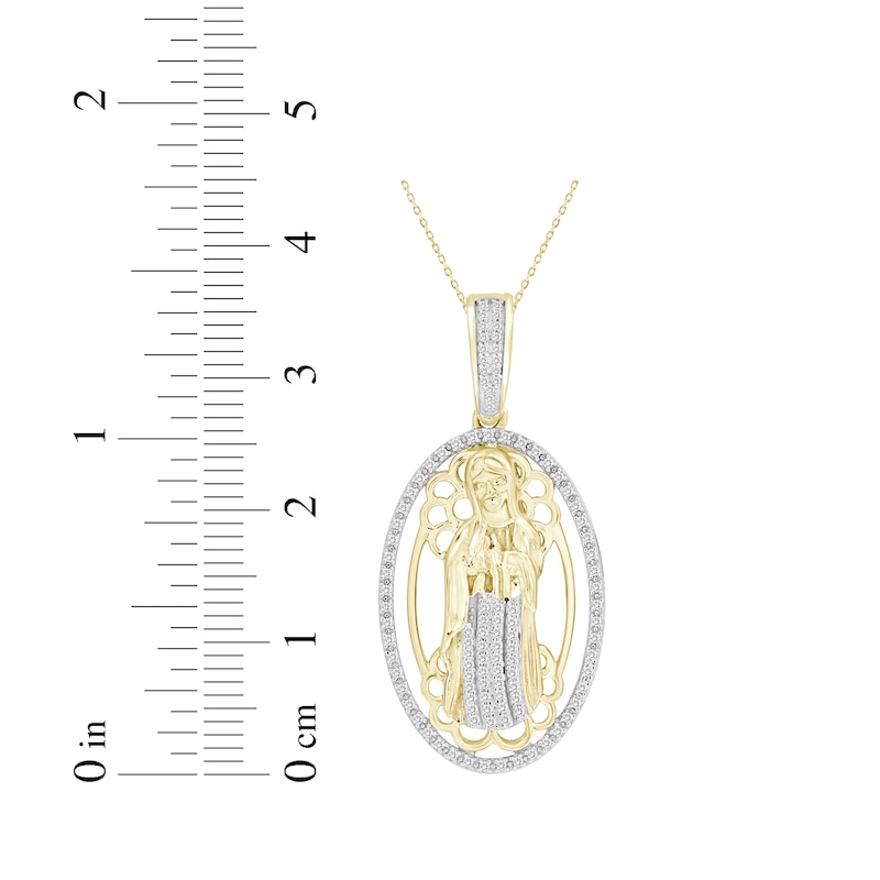 Main Image 2 of Diamond Our Lady of Guadalupe Openwork Oval Necklace 1/5 ct tw 10K Yellow Gold 18&quot;